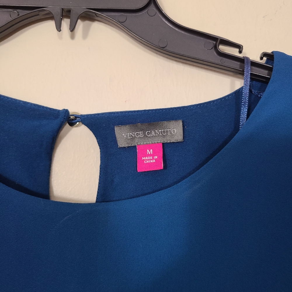 Vince Camuto Blue Asymmetrical Womens M Long Sleeve‎ Blouse Top NWT $79 - Picture 4 of 9